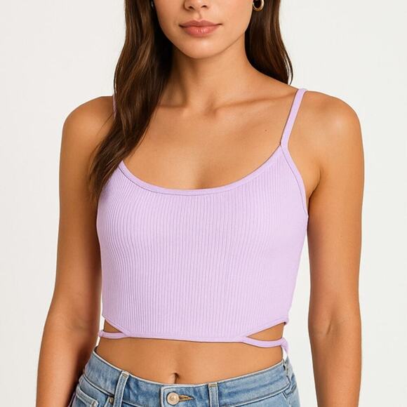 NWT Jonathan Simkhai Elliana Cropped Ribbed Jersey Tank in Lilac Size M - Picture 1 of 6
